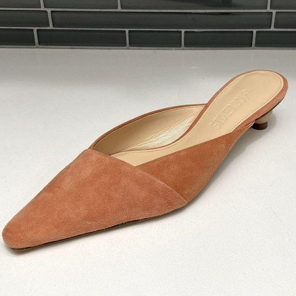 JACQUEMUS Maceio Pink/Camel Suede Mules Abstract Resin & Wood Block Heel - US 8 - Picture 1 of 12